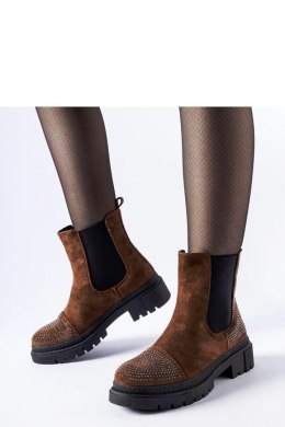 Brązowe botki z cyrkoniami eko-zamsz Grinzane - Solea Solea