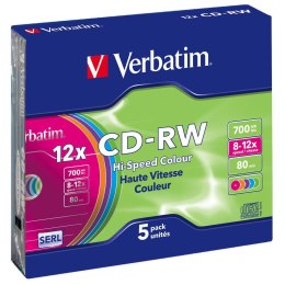CD-RW Verbatim 700MB Colour X12 (5 Slim) Verbatim