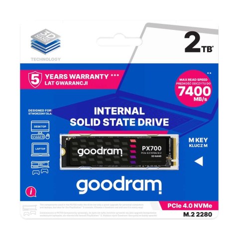 Dysk SSD GOODRAM PX700 2TB PCIe NVMe M.2 2280 (7400/6500) RETAIL Goodram Dysk SSD GOODRAM PX700 2TB PCIe NVMe M.2 2280 (7400/6500) RETAIL Goodram