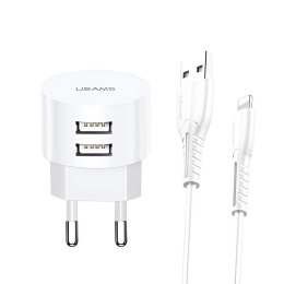 Ładowarka sieciowa Usams T20 2,1A 2xUSB+kabel Lightning - biała USAMS