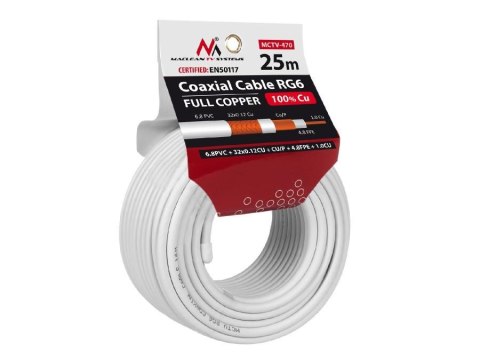 Kabel koncentryczny Maclean MCTV-470 satelitarny, antenowy RG6 25M 1.02CU+4.8FPE+CU/P+32*0.12CU+6.8PVC Maclean Kabel koncentryczny Maclean MCTV-470 satelitarny, antenowy RG6 25M 1.02CU+4.8FPE+CU/P+32*0.12CU+6.8PVC Maclean