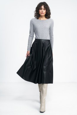 Spódnica Czarna spódnica midi z ecoskóry SP71 Black - Nife Nife