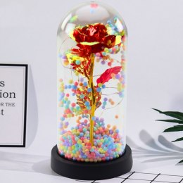 Wieczna Róża W Kopule Kryształowa Oświetlenie LED Kuleczki Czerwona 21x11cm LEAN