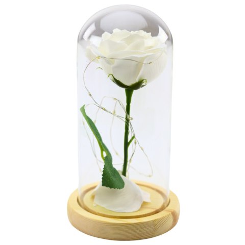 Wieczna Róża W Szkle Kopuła Oświetlenie LED Biała 21x11cm LEAN