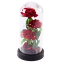 Wieczne 3 Róże w Kopule z Oświetleniem LED i Płatkami Róż Czerwone 21x11cm LEAN