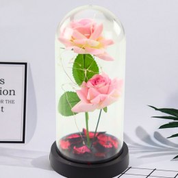 Wieczne Róże w Kopule z Oświetleniem LED i Płatkami Róż Różowe 21x11cm LEAN