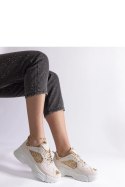 Beżowe sneakersy damskie z brokatowymi wstawkami Caraballo - Solea Solea