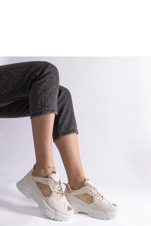 Beżowe sneakersy damskie z brokatowymi wstawkami Caraballo - Solea Solea