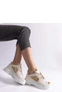 Beżowe sneakersy damskie z brokatowymi wstawkami Caraballo - Solea Solea