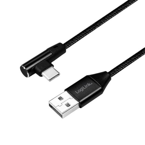 Kabel USB 2.0 LogiLink CU0138 USB A - USB-C, M/M, kątowy, czarny, 1m LogiLink Kabel USB 2.0 LogiLink CU0138 USB A - USB-C, M/M, kątowy, czarny, 1m LogiLink