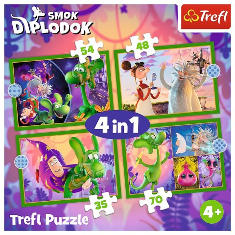 Puzzle - 4w1 (35, 48, 54, 70) - Świat Smoka Diplodoka - Trefl 34663 Trefl Puzzle Puzzle - 4w1 (35, 48, 54, 70) - Świat Smoka Diplodoka - Trefl 34663 Trefl Puzzle