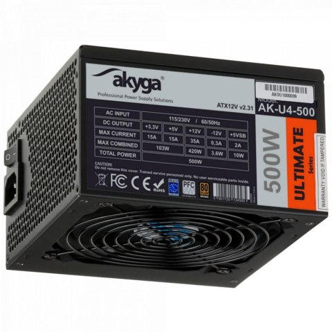 Zasilacz ATX 500W Akyga Ultimate AK-U4-500 80+ Bronze Fan12cm P8 6xSATA 2xPCI-E AKYGA Zasilacz ATX 500W Akyga Ultimate AK-U4-500 80+ Bronze Fan12cm P8 6xSATA 2xPCI-E AKYGA