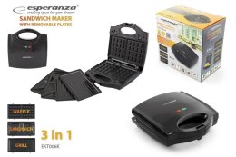 Opiekacz do kanapek z wymiennymi płytami, czarny Esperanza 