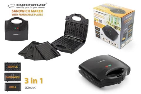 Opiekacz do kanapek z wymiennymi płytami, czarny Esperanza "Portabella" ESPERANZA