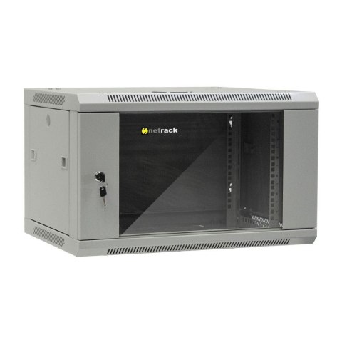 Szafa wisząca 19" Netrack, 6U/600x450mm - szary, drzwi szklane, otwierane boki NETRACK