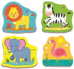 Puzzle - Baby Classic - Zwierzątka na safari - Zebra Lew Słoń Flaming - Trefl 36073 Trefl Puzzle