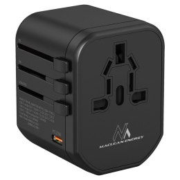 Adapter podróżny Maclean MCE238N zasilacz USB, 2xUSB 2,4A + USB-C PD 20W, Bezpiecznik 8A, Quick and Fast Charge, 200 krajów świa Maclean