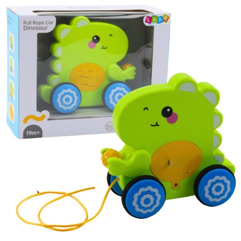 Dinozaur Na Sznurku Jeżdżący Do Ciągnięcia Dla Malucha Grzechotka Zielony LEAN Toys Dinozaur Na Sznurku Jeżdżący Do Ciągnięcia Dla Malucha Grzechotka Zielony LEAN Toys
