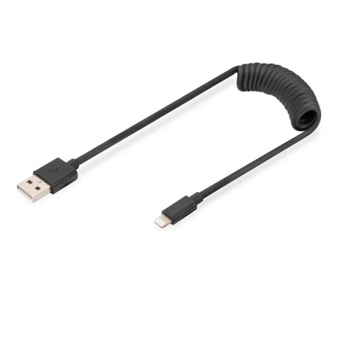 Kabel USB 2.0 DIGITUS spiralny USB A/Lightning, PD 20W, MFI, czarny, max. 1m Digitus