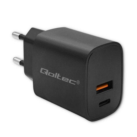 Ładowarka sieciowa Qoltec GaN POWER PRO | 1xUSB-C | 1xUSB | 30W | 5-20V | 1.5-3A | Czarna Qoltec Ładowarka sieciowa Qoltec GaN POWER PRO | 1xUSB-C | 1xUSB | 30W | 5-20V | 1.5-3A | Czarna Qoltec