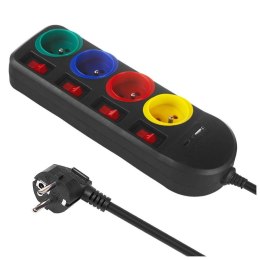 Listwa zasilająca Maclean MCE508 B przedłużacz 4 gniazda + USB A / C, z włącznikami, 250VAC/10A, 1,5m, czarna Maclean