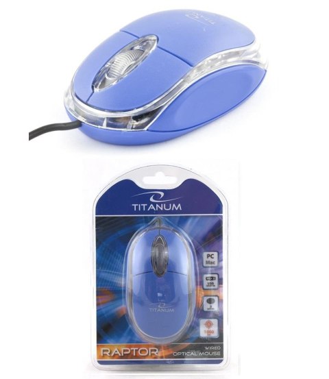 Mysz przewodowa Titanum 3D RAPTOR TM102B optyczna niebiesko-przezroczysta Titanum Mysz przewodowa Titanum 3D RAPTOR TM102B optyczna niebiesko-przezroczysta Titanum
