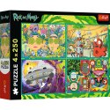 Puzzle - 4x250 - Zakręcony świat Ricka i Morty'ego - Warner Rick and Morty - Trefl 13338 Trefl Puzzle