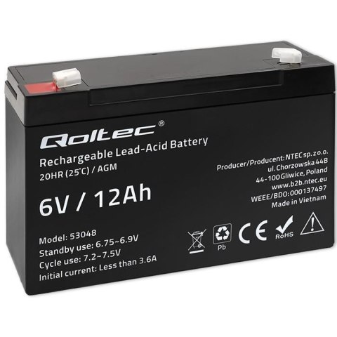 Akumulator AGM Qoltec 6V | 12Ah Qoltec