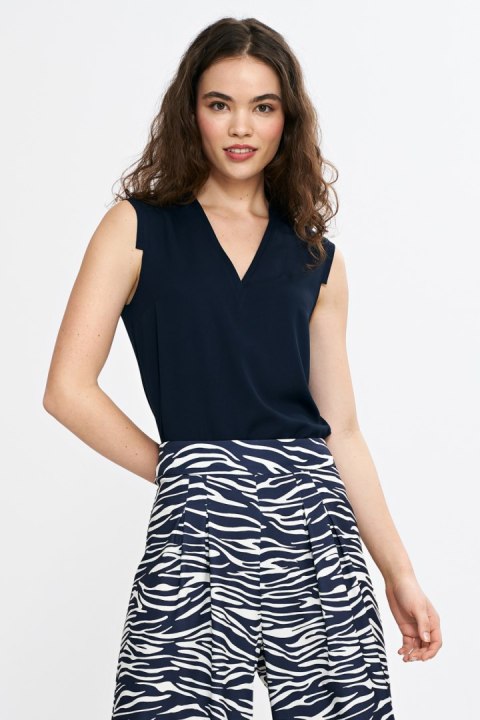Bluzka bez rękawów z dekoltem V B191 Navy - Nife Nife Bluzka bez rękawów z dekoltem V B191 Navy - Nife Nife