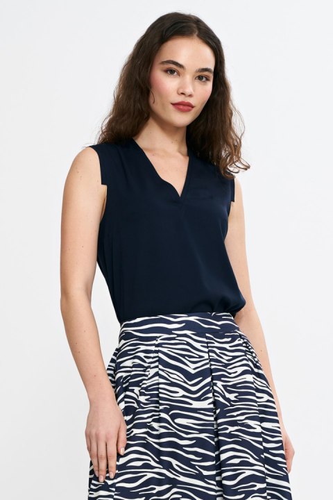Bluzka bez rękawów z dekoltem V B191 Navy - Nife Nife Bluzka bez rękawów z dekoltem V B191 Navy - Nife Nife