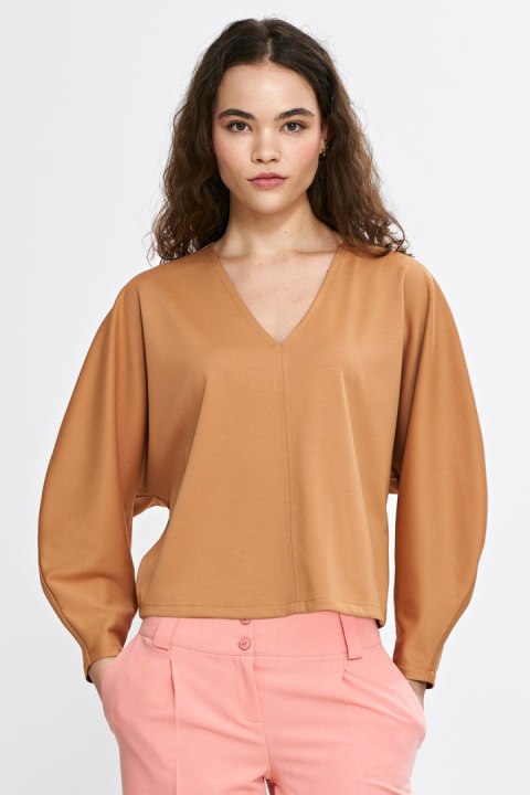 Bluzka oversize z balonowymi rękawami B192 Carmel - Nife Nife Bluzka oversize z balonowymi rękawami B192 Carmel - Nife Nife