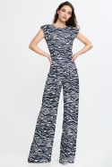 Kombinezon z nogawkami palazzo KM43 Wzór Zebra/Navy - Nife Nife