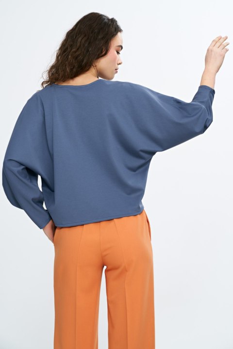 Bluzka oversize z balonowymi rękawami B192 Cobalt - Nife Nife Bluzka oversize z balonowymi rękawami B192 Cobalt - Nife Nife