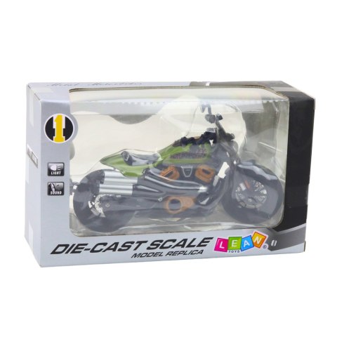 Motocykl Chopper Metalowy Światła Dźwięki Czarny Zielone Elementy 1:12 LEAN Toys Motocykl Chopper Metalowy Światła Dźwięki Czarny Zielone Elementy 1:12 LEAN Toys
