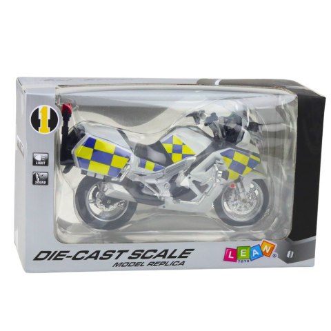 Motocykl Policyjny Metalowy Światła Dźwięki Biały 1:12 LEAN Toys Motocykl Policyjny Metalowy Światła Dźwięki Biały 1:12 LEAN Toys