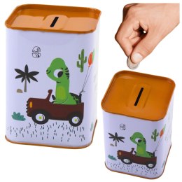 Skarbonka Dinozaur W Samochodzie Nauka Oszczędzania Metalowa 11x8cm LEAN TOYS
