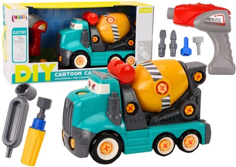 Ciężarówka Betoniarka Kreskówkowa Do Skręcania DIY Turkusowa LEAN Toys Ciężarówka Betoniarka Kreskówkowa Do Skręcania DIY Turkusowa LEAN Toys