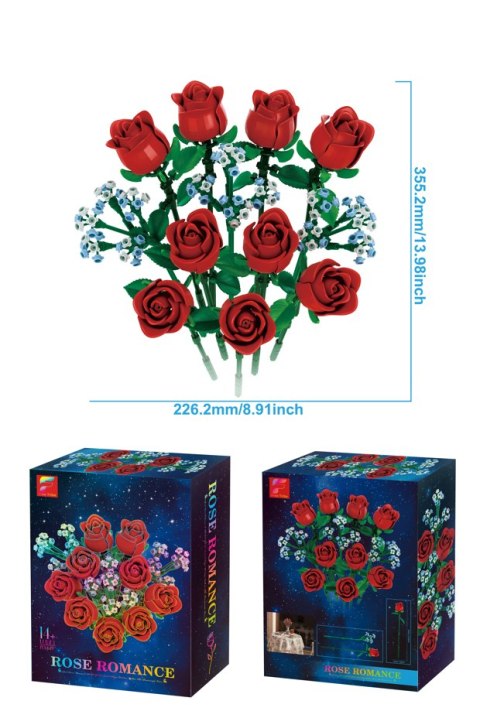 Klocki Konstrukcyjne Bukiet Kwiatów Róże Czerwone 649 el. LEAN Toys Klocki Konstrukcyjne Bukiet Kwiatów Róże Czerwone 649 el. LEAN Toys