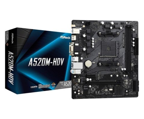 Płyta ASRock A520M-HDV /AMD A520M/DDR4/SATA3/M.2/USB3.1/PCIe3.0/AM4/mATX ASRock
