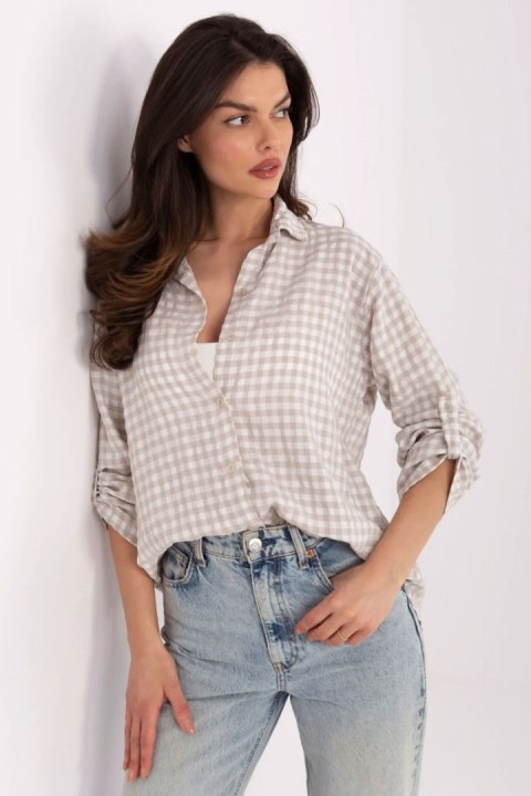 Koszula Damska Model MO-KS-1802.84 White/Beige - Italy Moda Italy Moda Koszula Damska Model MO-KS-1802.84 White/Beige - Italy Moda Italy Moda