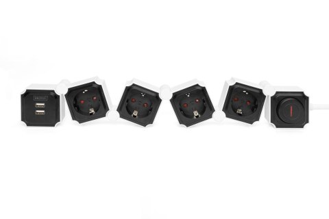 Listwa zasilająca DIGITUS elastyczna 4 gniazdowa 3680W/16A 2x USB (5V/2.4A) 6 modułów Digitus
