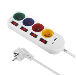 Listwa zasilająca Maclean MCE508 W przedłużacz 4 gniazda + USB A / C, z włącznikami, 250VAC/10A, 1,5m, biała Maclean