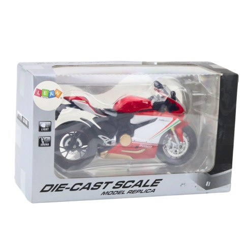 Motocykl Sportowy Metalowy Czerwono Biały Światła Dźwięki 1:12 LEAN TOYS