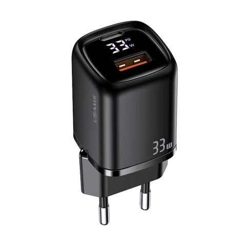 Ładowarka sieciowa Usams T46 33W 1xUSB-C + 1xUSB PD 3.0 QC 3.0 bez kabla - czarna USAMS