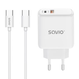 Ładowarka sieciowa z kablem USB-C Savio LA-10 30W Quick Charge, Power Delivery 3.0, biała Savio