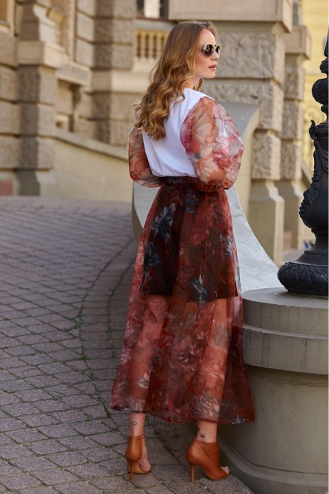 Spódnica Model L19 Bordo Flowers - Makadamia Makadamia