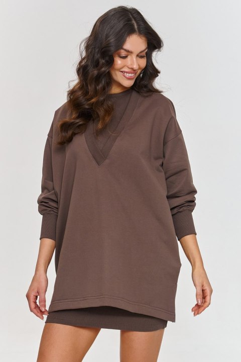 Sukienka Komplet Model M867 Czekolada - Makadamia Makadamia Sukienka Komplet Model M867 Czekolada - Makadamia Makadamia