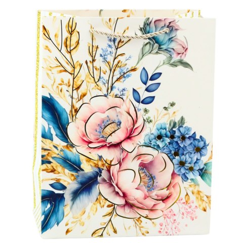 Torba Prezentowa Kwiaty Złote Elementy 23 x 18 x10cm LEAN Torba Prezentowa Kwiaty Złote Elementy 23 x 18 x10cm LEAN