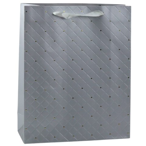 Torba Prezentowa Papierowa Szara Elegancka Złote Kropki 32 x 26 x 10cm LEAN