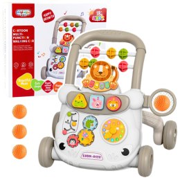 Chodzik Edukacyjny Interaktywny Pchacz Klocki Zegar Koła Zębate Szary LEAN Toys